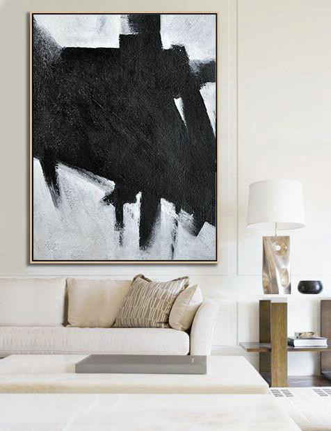 Big Living Room Decor,Black And White Minimal Painting On Canvas - Acrylic Painting Canvas Art